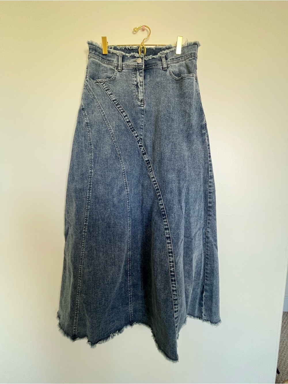 UNIF Distressed Panel Denim Maxi Skirt - Blue